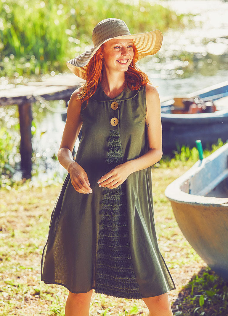 Authentic Large Button Khaki Dress