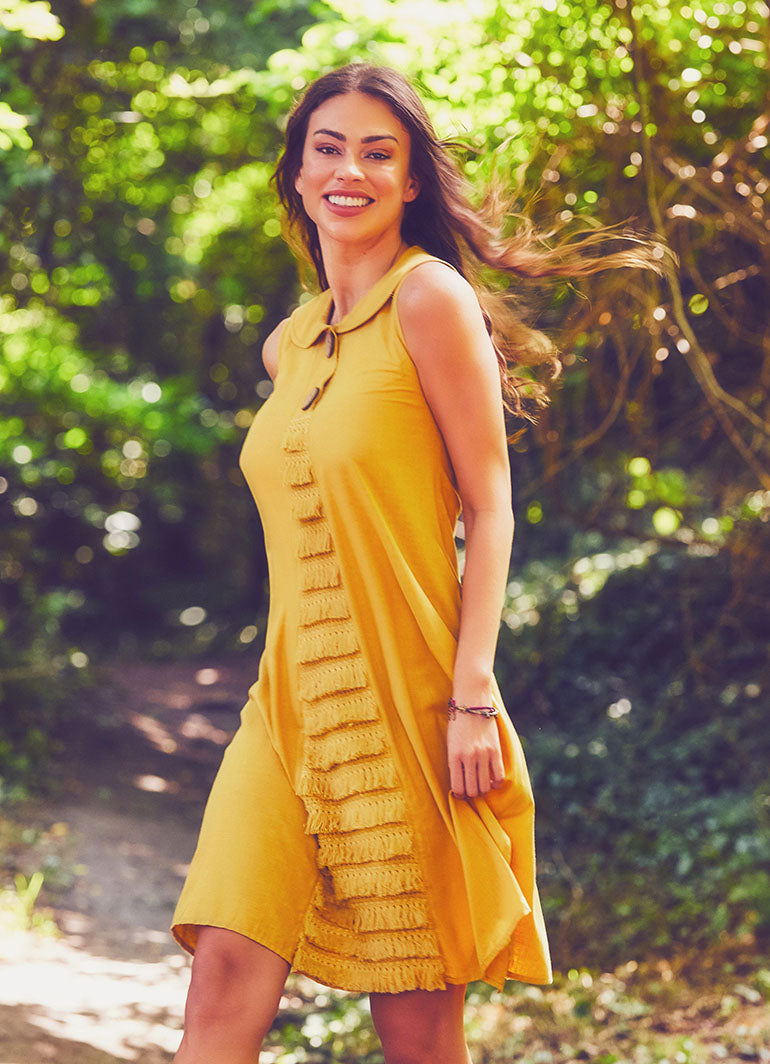 Authentic Large Button Yellow Dress