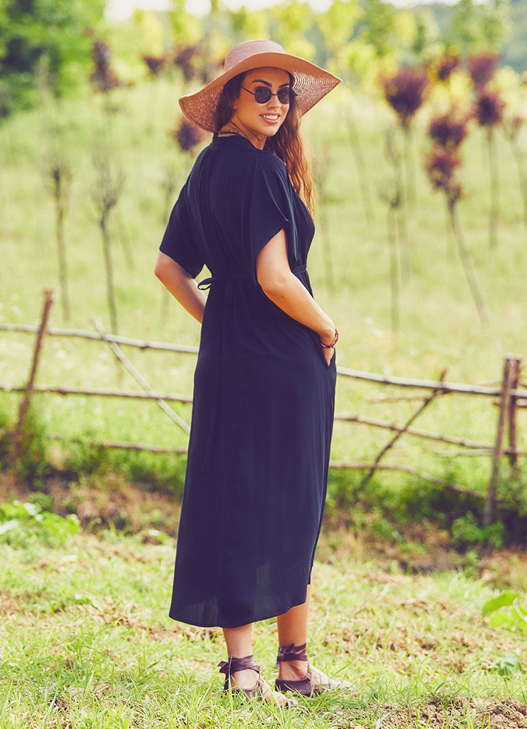 Authentic Large Button Black Dress