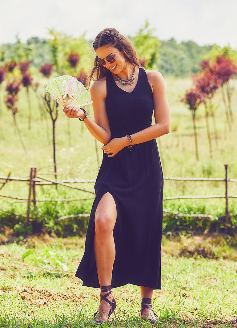 Halter Neck Maxi Black Dress