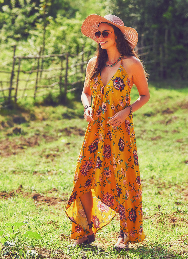 Mustard Floral Handkerchief Dress