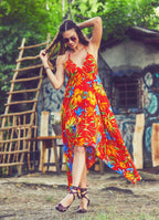 Red Floral Handkerchief Dress