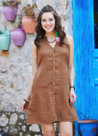 Mustard Casual Linen Shirt Dress