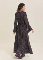 Boat Neck Tied Waist Spanish Sleeve Brown Patterned Winter Dress