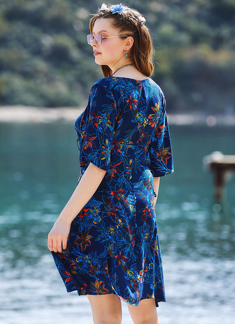 Floral Printed Square Neck Boho Short Dress