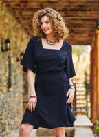 Black Square Neck Boho Short Dress
