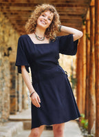 Black Square Neck Boho Short Dress