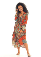 Curved Hem Detail Printed Bohemian Shirt Dress