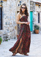Ethnic Patterned Strappy Wrap Maxi Dress