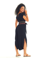 Slit Detailed Belted Black Summer Dress
