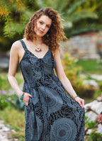 Criss Cross Neck Shirred Gray Dress