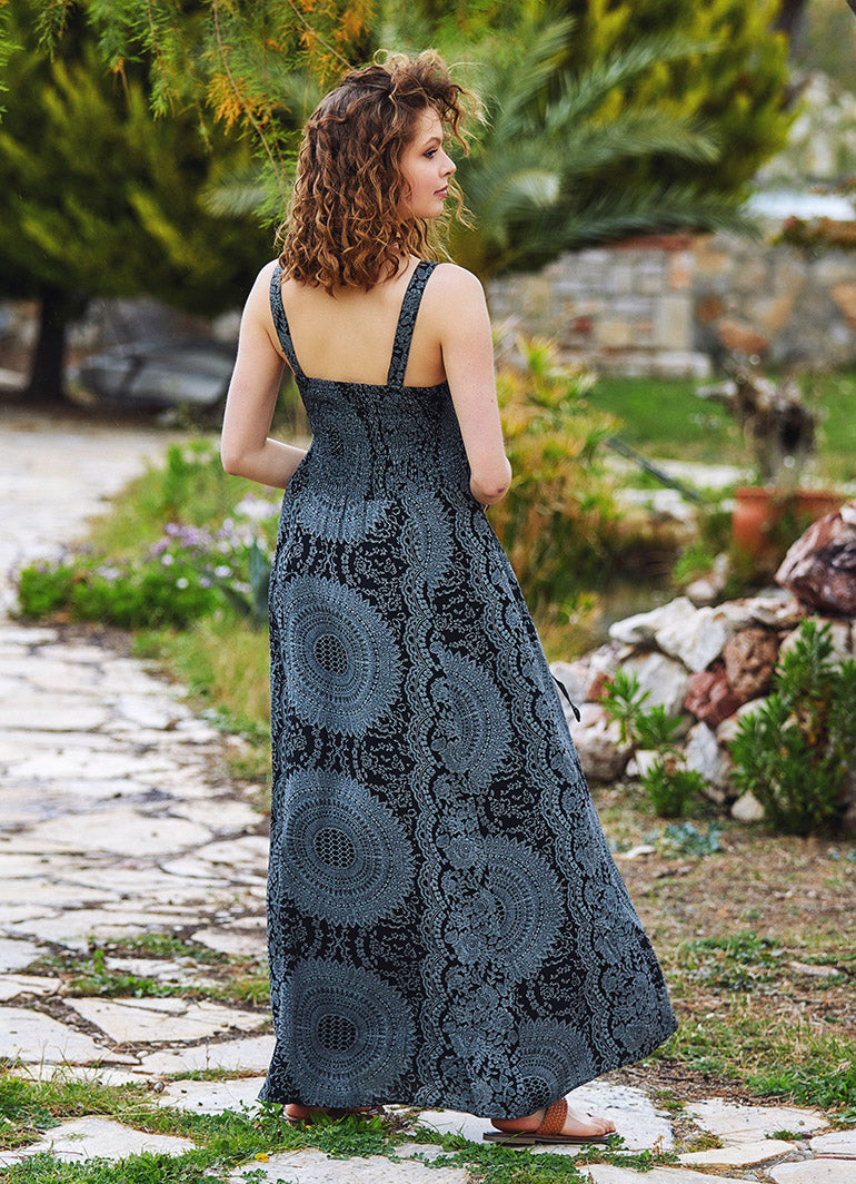 Criss Cross Neck Shirred Gray Dress