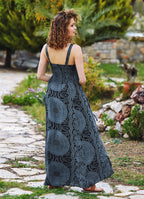 Criss Cross Neck Shirred Gray Dress