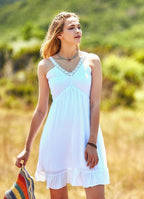 Strappy Frill Hem Laced White Sundress