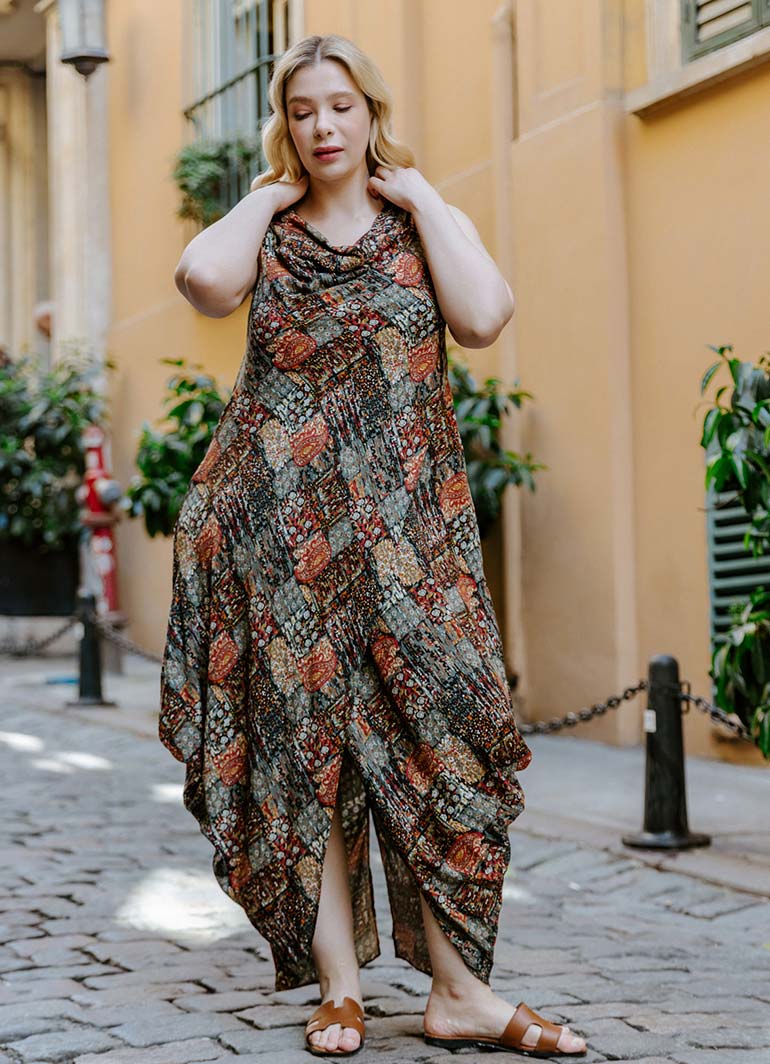 Wrap Front Cowl Neck Plus Size Dress