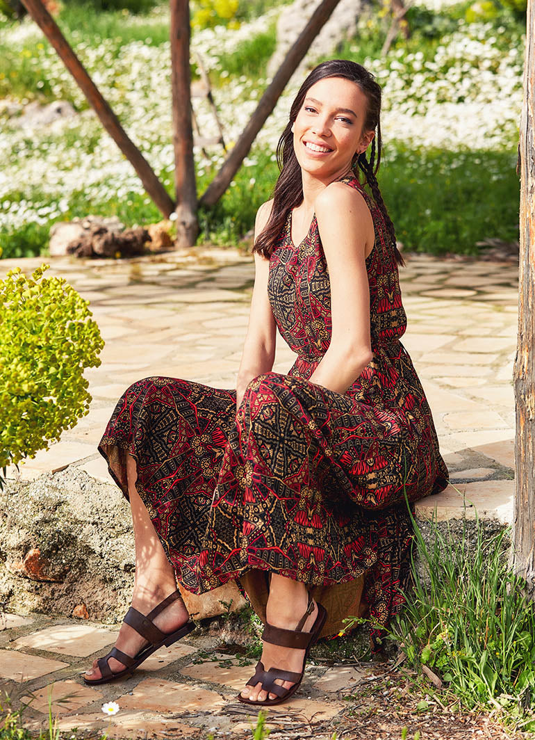 Paisley Print Sleeveless Scoop Neckline Gypsy Dress