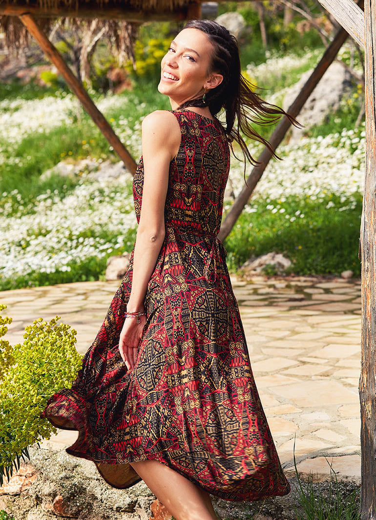 Paisley Print Sleeveless Scoop Neckline Gypsy Dress