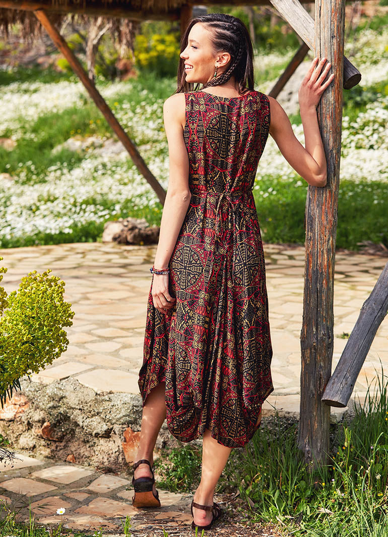 Paisley Print Sleeveless Scoop Neckline Gypsy Dress