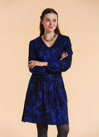 V Neck Draped Belt Detailed Saxe Blue Floral Dress