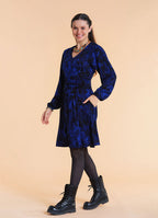 V Neck Draped Belt Detailed Saxe Blue Floral Dress