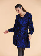 V Neck Draped Belt Detailed Saxe Blue Floral Dress
