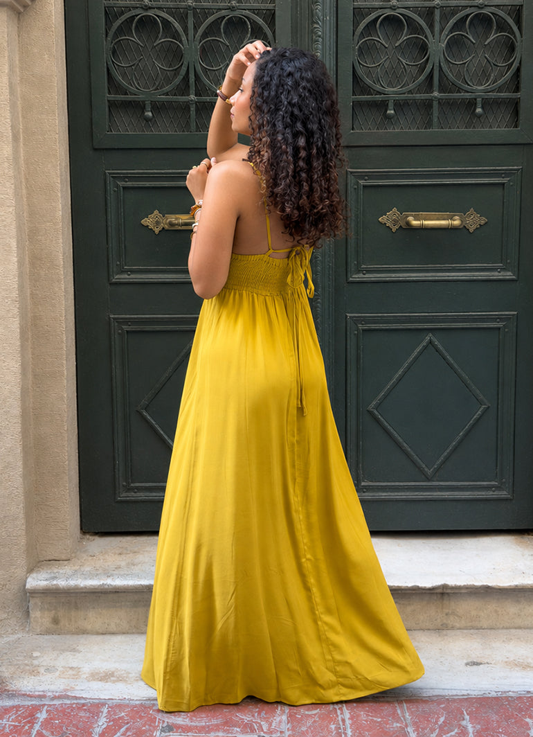 Thin Strapped Backless Green Ethnic Dress 5021