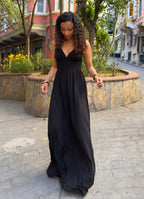 Thin Strapped Backless Black Bohemian Dress 5020