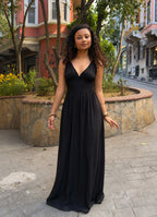 Thin Strapped Backless Black Bohemian Dress 5020