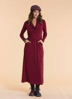 Cowl Neck Pocket Detail Burgundy Long Sleeve Dress