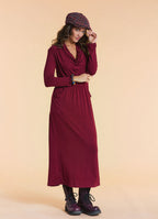 Cowl Neck Pocket Detail Burgundy Long Sleeve Dress