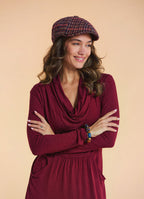 Cowl Neck Pocket Detail Burgundy Long Sleeve Dress