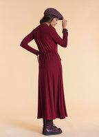 Cowl Neck Pocket Detail Burgundy Long Sleeve Dress