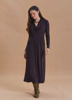 Cowl Neck Pocket Detail Brown Winter Dress