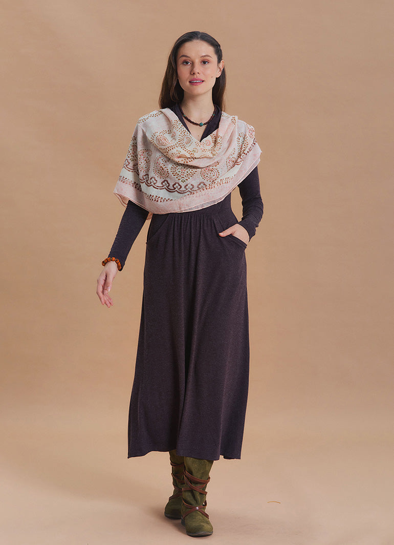 Cowl Neck Pocket Detail Brown Winter Dress