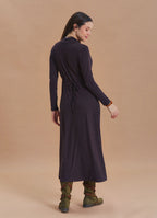 Cowl Neck Pocket Detail Brown Winter Dress