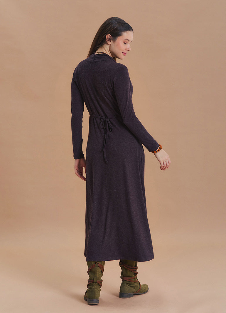 Cowl Neck Pocket Detail Brown Winter Dress