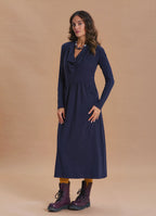 Cowl Neck Pocket Detail Navy Winter Dress