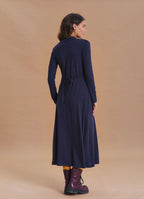 Cowl Neck Pocket Detail Navy Winter Dress
