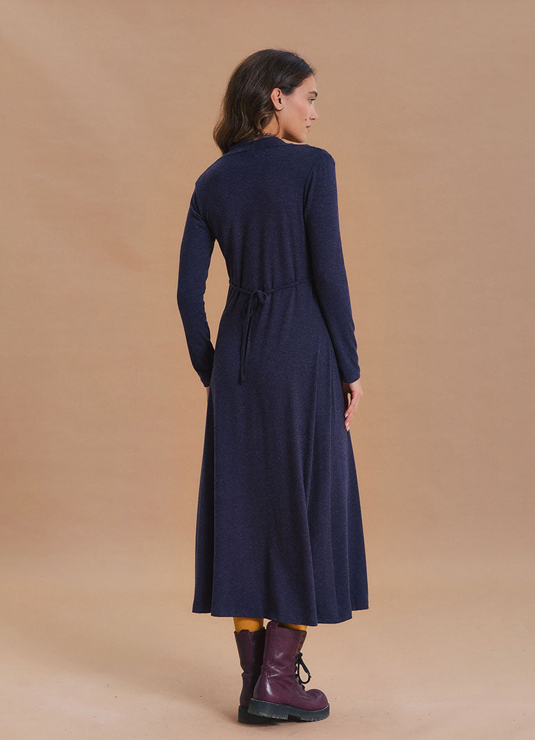 Cowl Neck Pocket Detail Navy Winter Dress