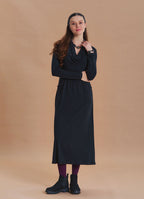 Cowl Neck Pocket Detail Black Long Sleeve Dress