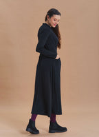 Cowl Neck Pocket Detail Black Long Sleeve Dress
