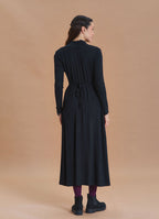 Cowl Neck Pocket Detail Black Long Sleeve Dress