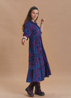 Shirt Collar Pocket Detail Indigo Floral Dress