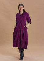 Shirt Collar Pocket Detail Plum Print Long Sleeve Dress