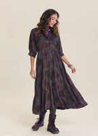 Shirt Collar Pocket Detail Black Patterned Winter Dress
