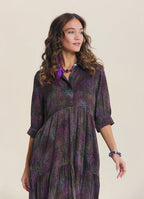 Shirt Collar Pocket Detail Black Patterned Winter Dress