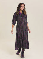 Shirt Collar Pocket Detail Black Patterned Winter Dress