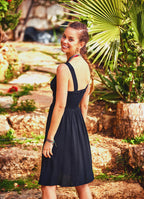 Double Breasted Neck Strappy Bohemia Wholesale Black Sundress
