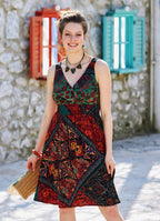 Double Breasted Neck Line Shirred Waist Bohemian Sundress