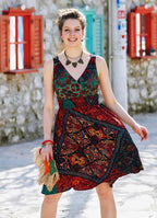 Double Breasted Neck Line Shirred Waist Bohemian Sundress